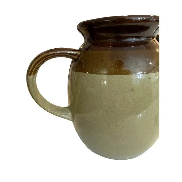Vintage 70s Stoneware Crock Jug Pitcher Brown Tan Milk Pitcher Bohemian - Picture 2 of 9